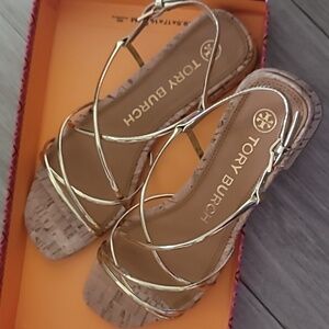 Tory Burch Penelope Sandal in Gold and Natural